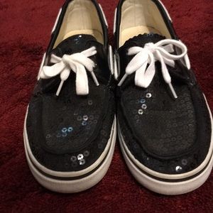 Black Sequence Boat Shoes